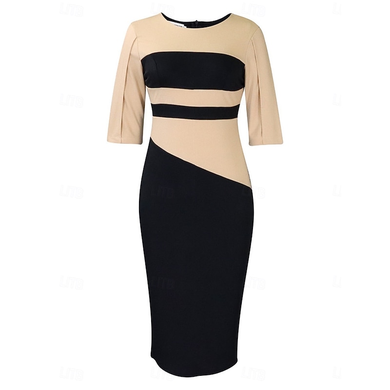 Women's Midi Dress Black Dress Casual Dress Bodycon Elegant Stylish Casual Vacation Daily Regular Fit Color Block 3/4 Length Sleeve Crew Neck Black White Red Royal Blue Summer3