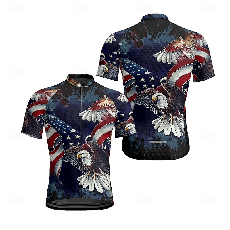 Men's Cycling Jersey Eagle Short Sleeve Bike Tee Tshirt Jersey with 3 Rear Pockets Mountain Bike MTB Quick Dry Anatomic Design Wicking Breathable Sports Navy Brown Khaki Clothing Apparel