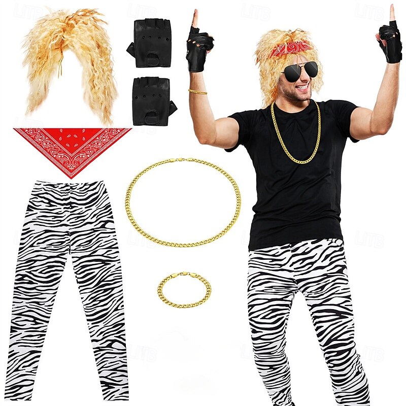 Retro Vintage 1980s Fancy Cosplay Costume Outfits Cosplay Wigs Pop Star Rocker Fancy Dress Men's Masquerade Party Pride Parade Pride Month Adults' Pants Gloves More Accessories