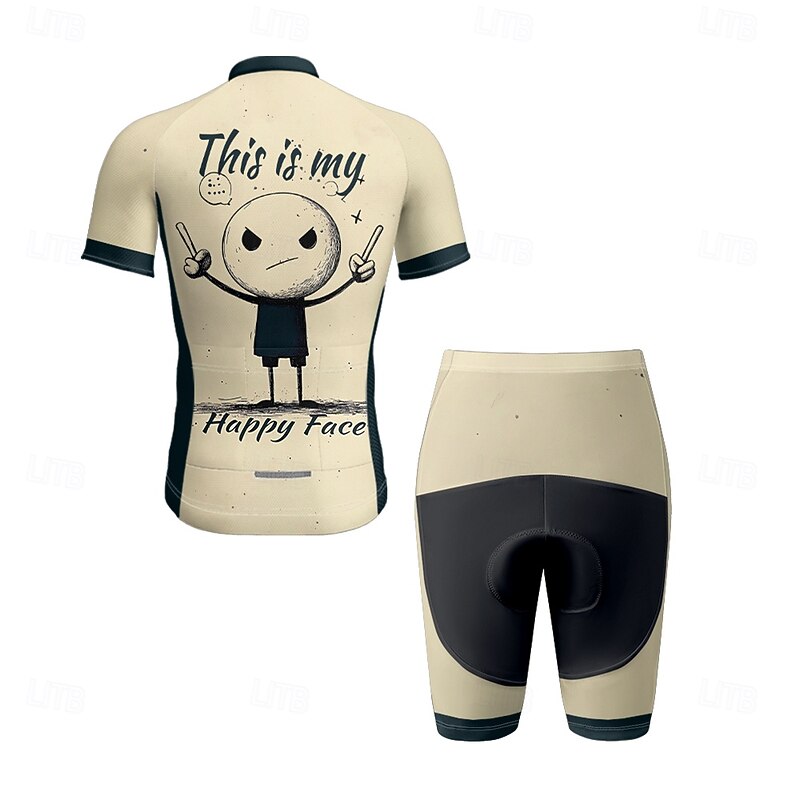 Men's Cycling Jersey with Shorts Graffiti Short Sleeve Bike Clothing Suit with 3 Rear Pockets Mountain Bike MTB Road Bike Cycling Front Zipper Sweat wicking Comfortable Breathable Sports Khaki3