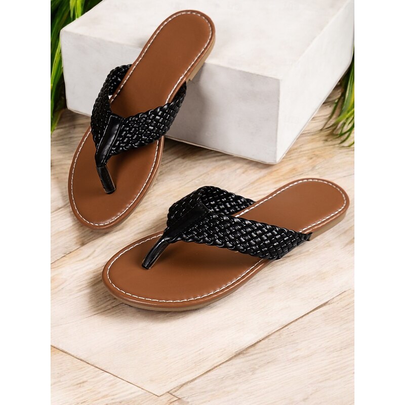 Women's Black Woven Thong Sandals Comfortable Flat Flip Flops for Summer, Beach & Vacation Wear4