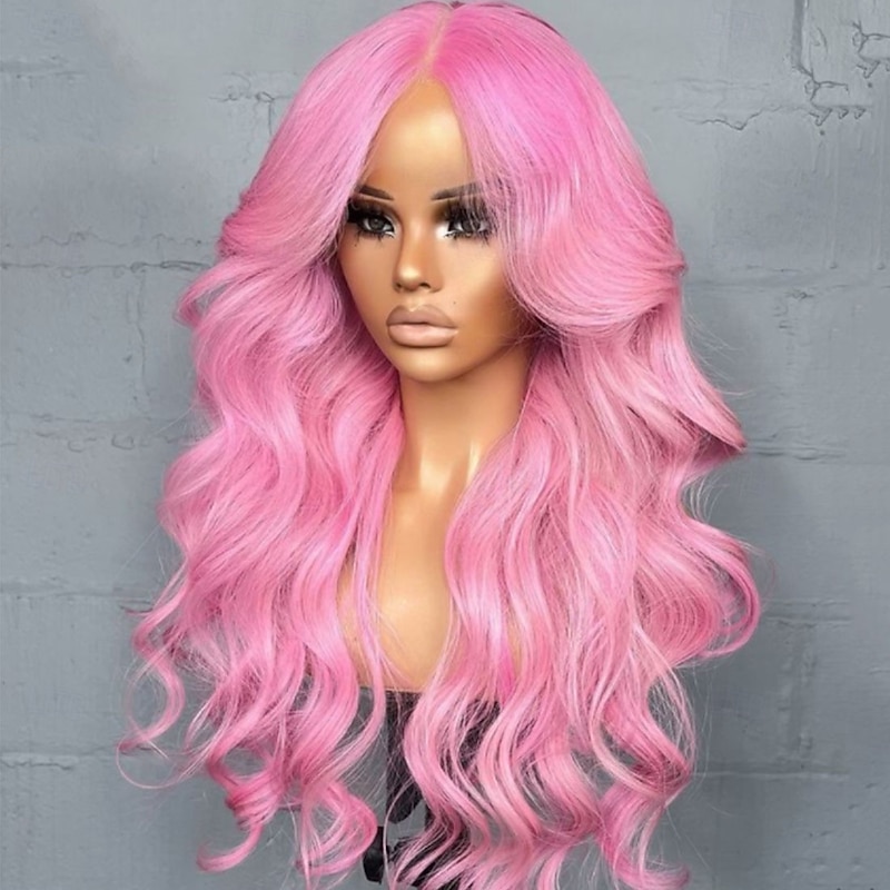 Remy Human Hair 5x5 Closure 13x4 Lace Front Wig Middle Part Brazilian Hair Body Wave Pink Wig 130% 150% Density with Baby Hair 100% Virgin Glueless Pre-Plucked For Women Long Human Hair Lace Wig3
