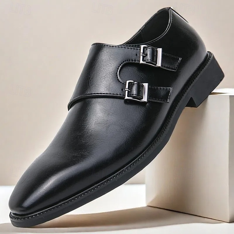 Men's Brown Faux Leather Double Monk Strap Shoes with Classic Buckles – Premium Formal Shoes for Stylish Men, Perfect for Business, Weddings and Special Occasions