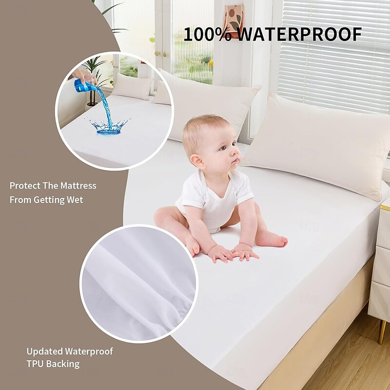 Queen Full King Protective Bed Cover Waterproof Mattress Protector Fitted Waterproof Sheet Bed Protector Mattress Bed Cover Incontinence Pad Washable Bed Underlay Bedding Elastic Band3