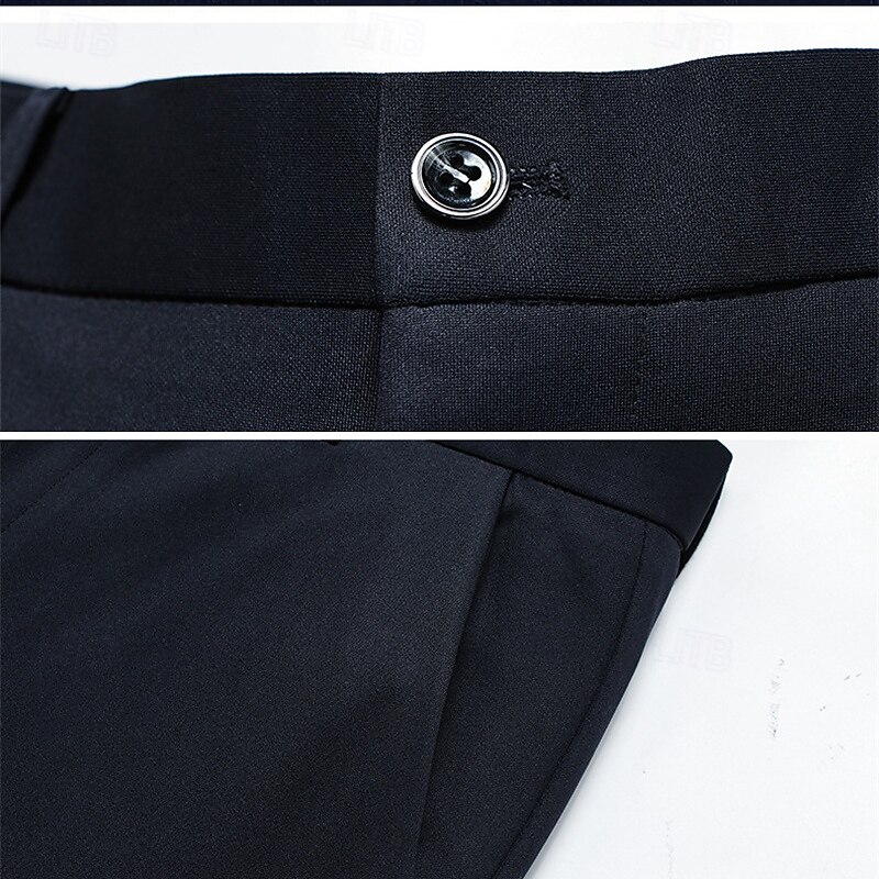 Men's Dress Pants Trousers Chinos Buttons Pocket Solid Color Comfort Formal Party Work Fashion Classic Style Black Navy Blue Micro-elastic4