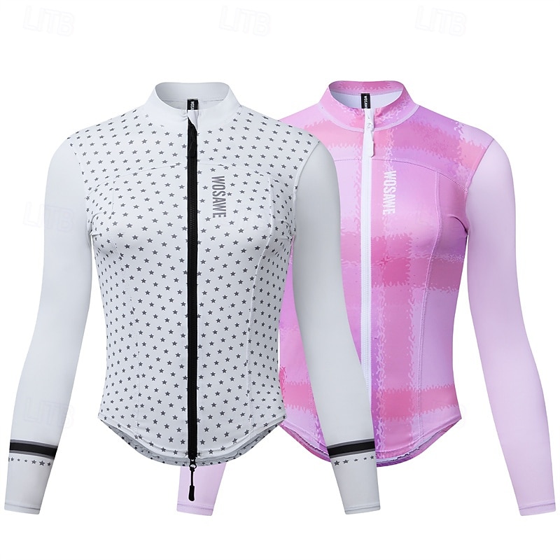 Women's Cycling Jacket Cycling Jersey Color Block Long Sleeve Bike Jersey Raincoat with 3 Rear Pockets Mountain Bike MTB Quick Dry Breathable Sports White Pink Clothing Apparel
