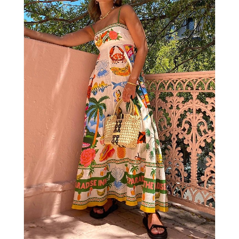 Women's Long Dress Maxi Dress Casual Dress Summer Dress Slip Dress Fashion Outdoor Holiday Date Regular Fit Tree Sleeveless Spaghetti Strap Green Summer Spring