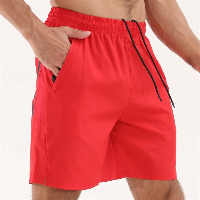 Men's Athletic Shorts Shorts Running Shorts Gym Shorts Pocket Drawstring Elastic Waist Plain Comfort Quick Dry Short Sports Outdoor Daily Going out Fashion Casual Black Red Micro-elastic3