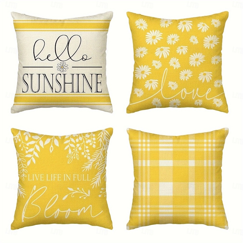 Floral Decorative Toss Pillows Cover 4PC Soft Square Couch Cushion Case Pillowcase for Farmhouse Bedroom Livingroom Sofa Chair4