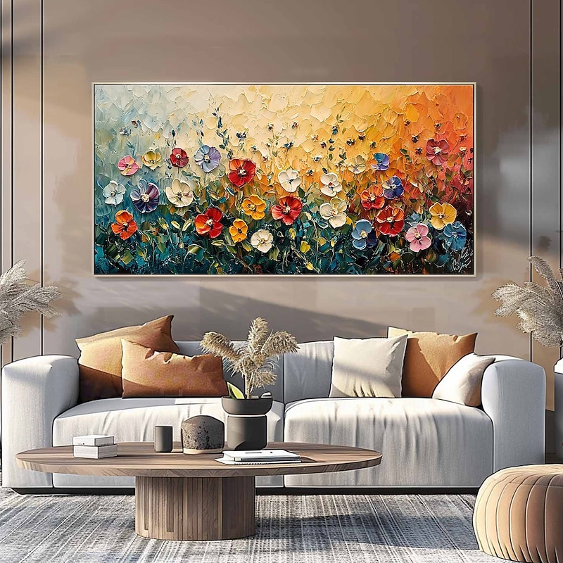 Handmade Original Colorful Flowers Painting Oil Painting On Canvas Abstract Floral Wall Art for Home Decor With Stretched Frame/Without Inner Frame Painting3