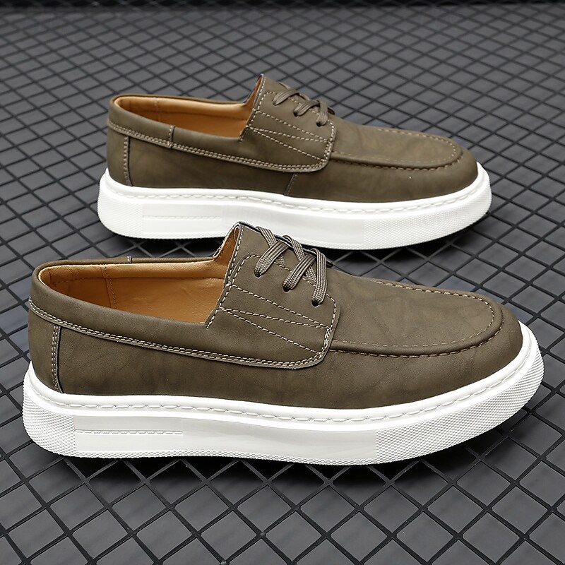 Men's Casual Lace-Up Shoes, Comfortable Breathable Faux Leather with White Sole, Stylish and Versatile for Everyday Wear3