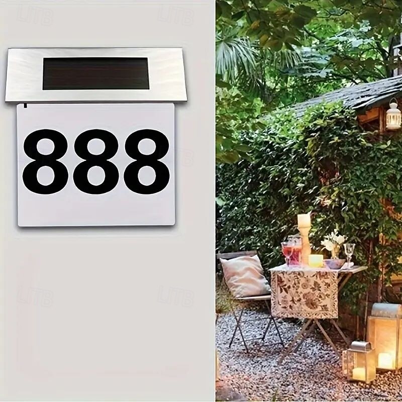 Solar Stainless Steel Address Sign Light – LED Outdoor Wall Light for Home, Garden, Street and Courtyard | Waterproof Solar Night Light 1pc4