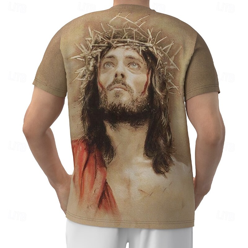 Easter Men's Jesus T Shirt Short Sleeve T shirt 3D Print Crew Neck Shirt Fashion Daily Street Daily Khaki Summer Spring Clothing Apparel S M L XL XXL XXXL2