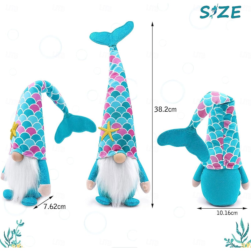 Summer Ocean Festival Mermaid Faceless Doll, Rudolph Gnome Elderly Figurine, Decorative Ornament, Seasonal Gift3