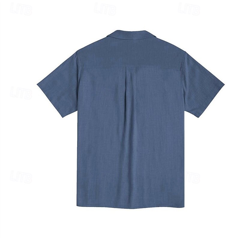 Men's Shirt Casual Shirt Button Up Shirt Cotton Shirt Plain Vacation Street Black White Blue Gray Short Sleeve Camp Collar Summer Clothing Apparel Jacquard3