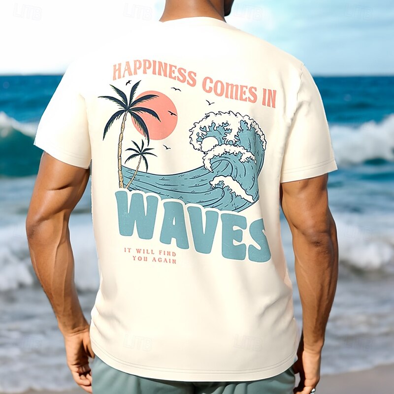 Men's Nautical Coconut Palm T Shirt Short Sleeve T shirt 3D Print Crew Neck Shirt Tropical Hawaiian Vacation Street Daily Beige Summer Spring Clothing Apparel S M L XL XXL XXXL2