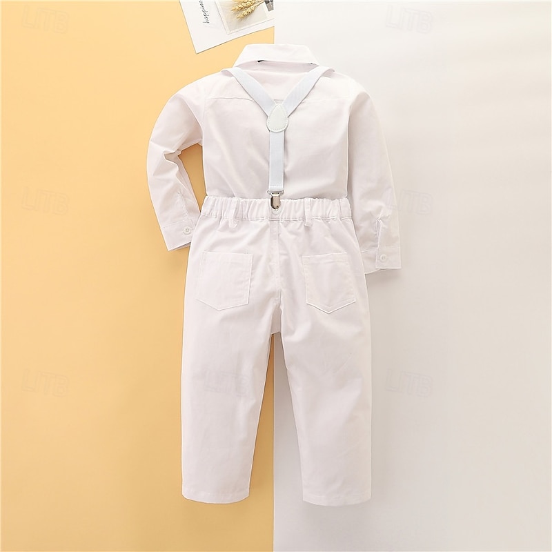 3 Pieces Ring Bearer Suit Boys Kids Toddler Shirt & Pants School Formal Party Basic Casual Gentle Solid Color V Neck White Cotton2