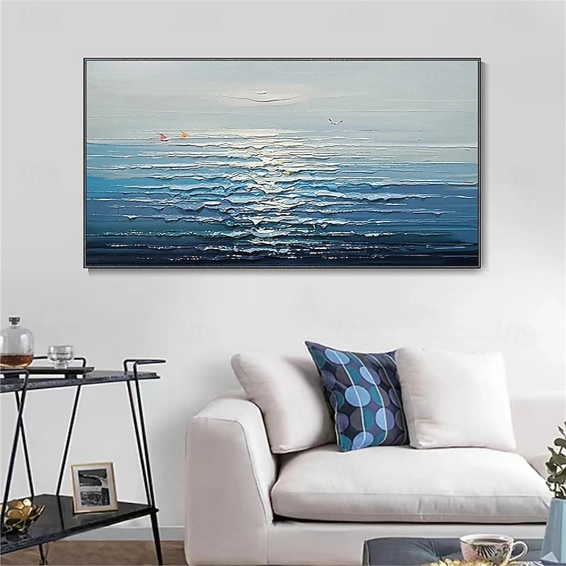 Blue Ocean Oil Painting hand painted Contemporary Indigo Painting on Canvas Large Art Ocean Sea Painting in the Deep oil painting Home Decor Painting 3D seascape painting for office wall decoration2