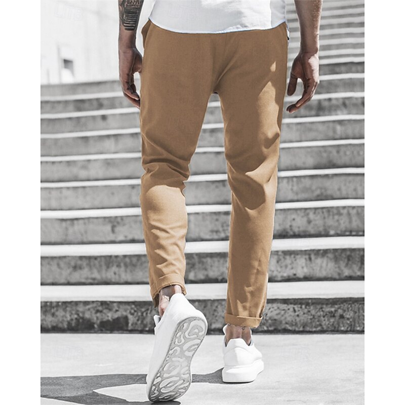 Men's Trousers Chinos Cropped Pants Casual Pants Buttons Pocket Plain Comfort Formal Party Work Fashion Classic Style ArmyGreen Black Micro-elastic4