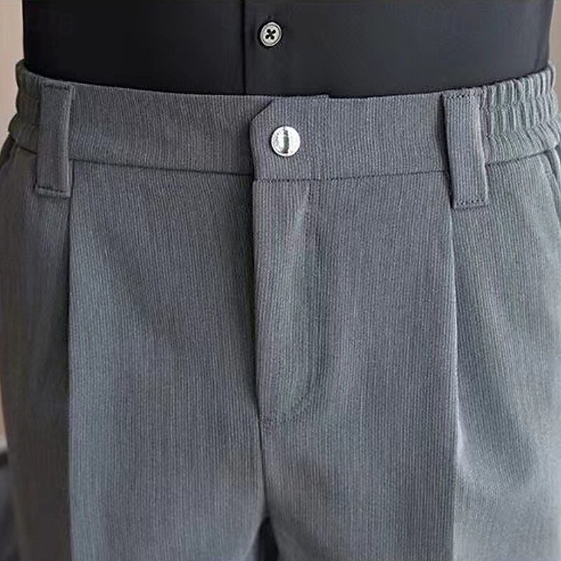 Men's Shorts Dress Shorts Pocket Elastic Waist Straight Leg Plain Comfort No-Iron Knee Length Office Business Daily Fashion Streetwear Black Khaki3