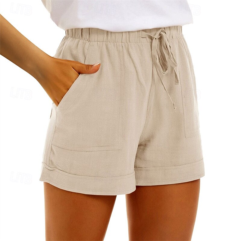 Women's Cotton Linen Pants Crop Palazzo Pants Fashion Streetwear Comfort Knee Length High Waist Plain Pocket Drawstring Elastic Waist Comfy Outdoor Comfortable Street Daily Wear Going out Black2