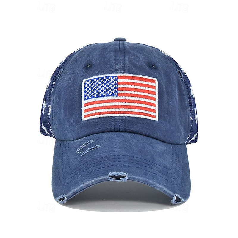 Vintage American Flag Baseball Cap – Unisex Adjustable Hat with Starry Mesh Back, Casual Outdoor Style for Summer Activities3