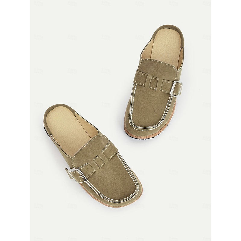 Women's Faux Suede Slip-On Loafers – Casual Comfort Flats with Buckle Detail and Cushioned Cork Sole for Everyday Wear4