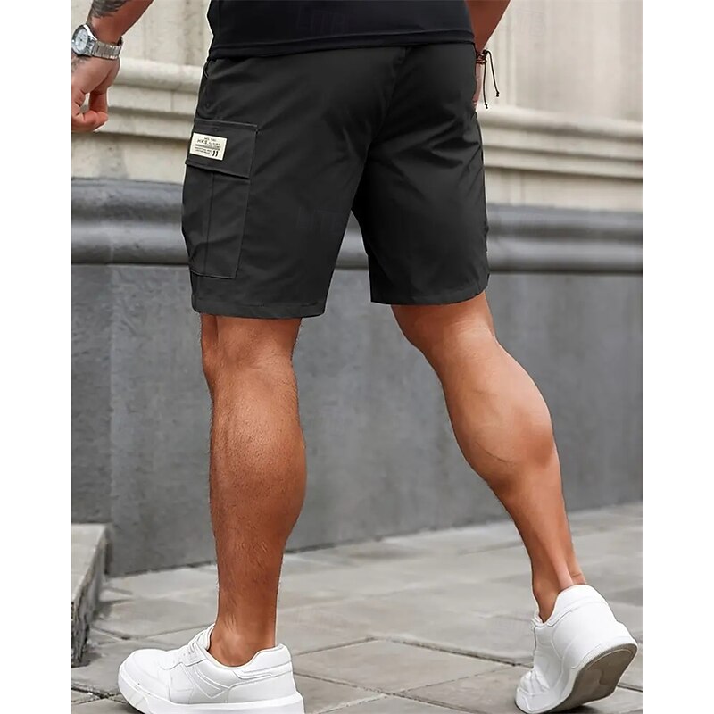 Men's Cargo Shorts Shorts Summer Shorts Drawstring Elastic Waist Multi Pocket Plain Comfort Wearable Short Outdoor Sport Daily Fashion Casual Black Khaki2