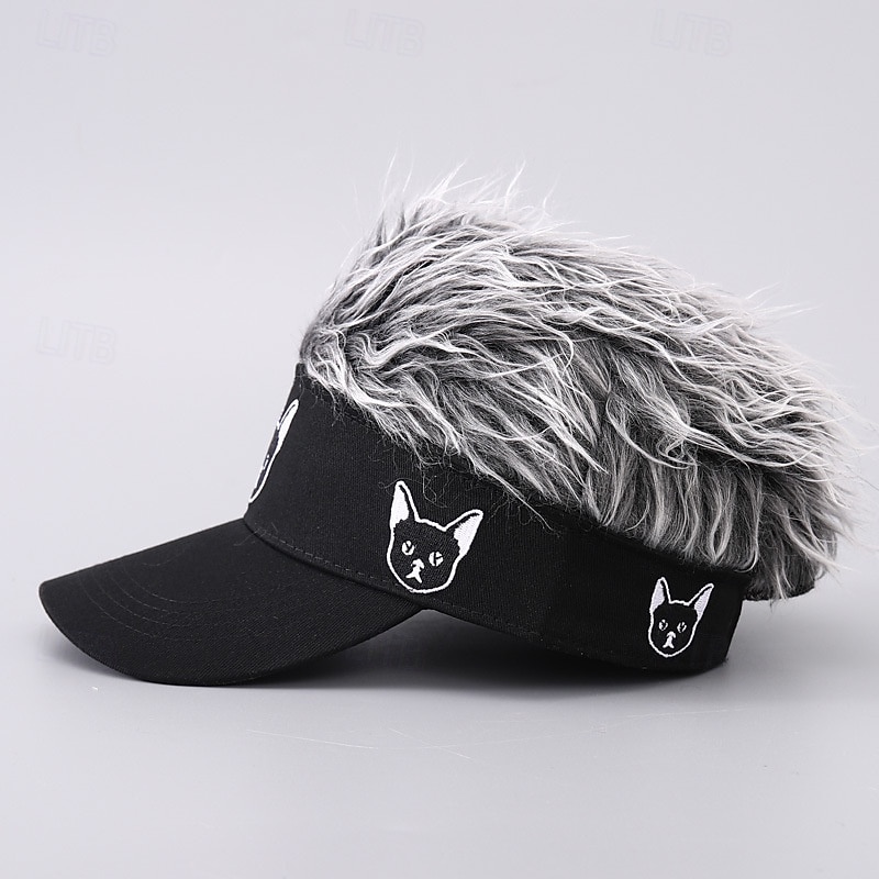 Men's Visor Hat with Spiked Wigs Fake Hair Visor Wig Men Sun Hat Baseball Cap Wig Hat Black Coffee 100% Cotton Embroidered Fashion Casual Daily Festival Dog Adjustable Sunscreen Breathable3