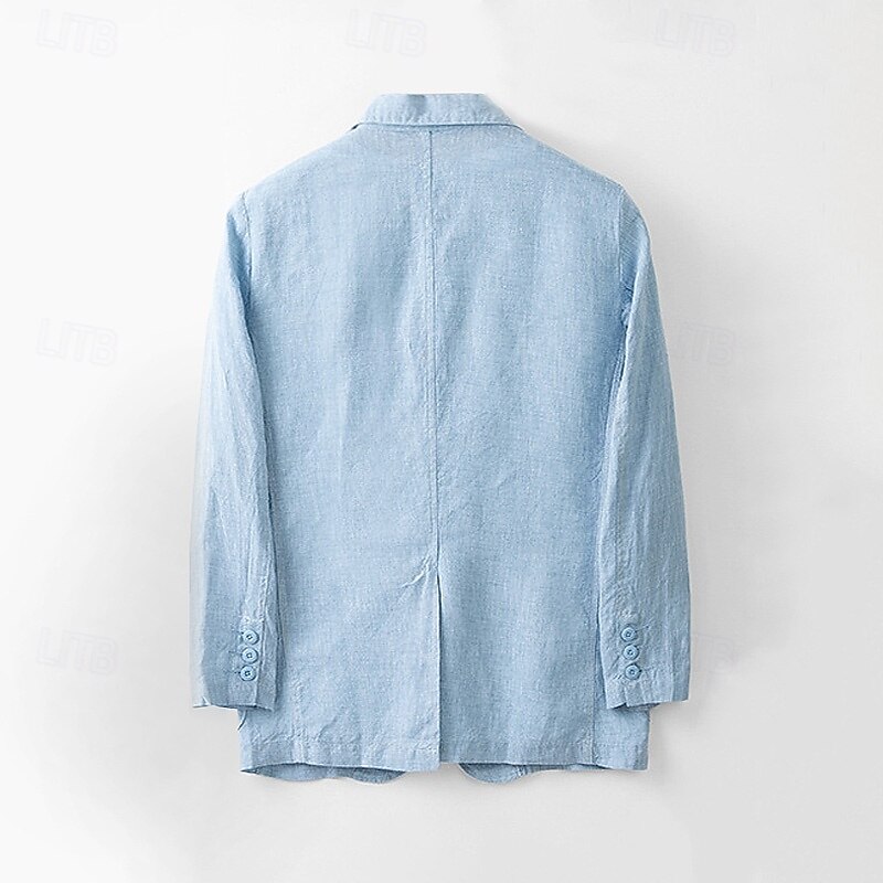Men's 100% Linen Blazer Blazer Jacket School Formal Wedding Elegant Vacation Summer Spring 100% Linen Linen Solid Color Single Breasted Two-button Blazer Dark Gray Navy Blue Beige Light Blue4