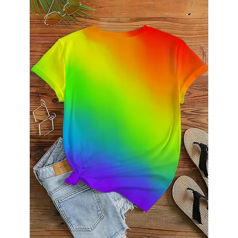 Women's T Shirt Summer Tops Graphic Color Gradient Classic Casual Short Sleeve Crew Neck Crop Tops Daily Weekend Print Rainbow Summer Spring Fall4