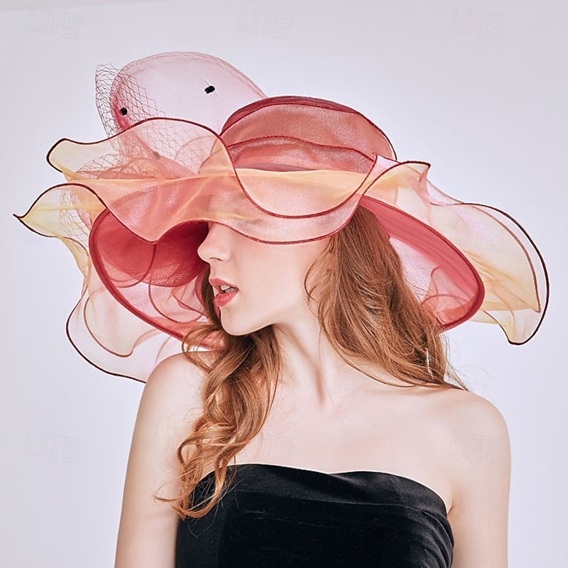 Hats Organza Sun Hat Formal Casual Evening Party Tea Party Cocktail Elegant Vintage Sun Protection With Floral Headpiece Headwear2