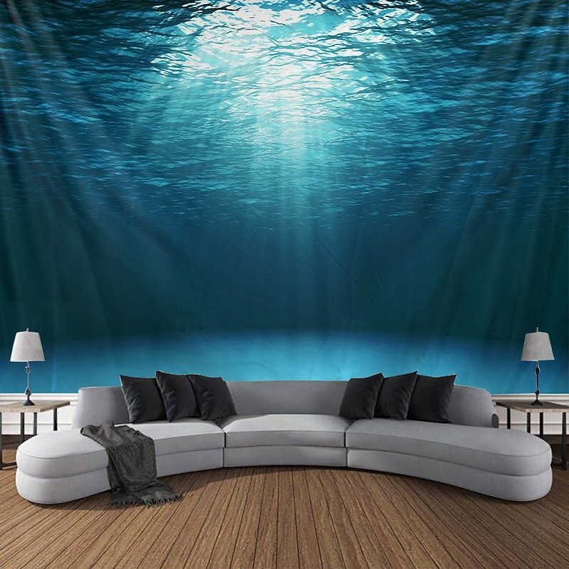 Landscape Blue Ocean Hanging Tapestry Wall Art Large Tapestry Mural Decor Photograph Backdrop Blanket Curtain Home Bedroom Living Room Decoration