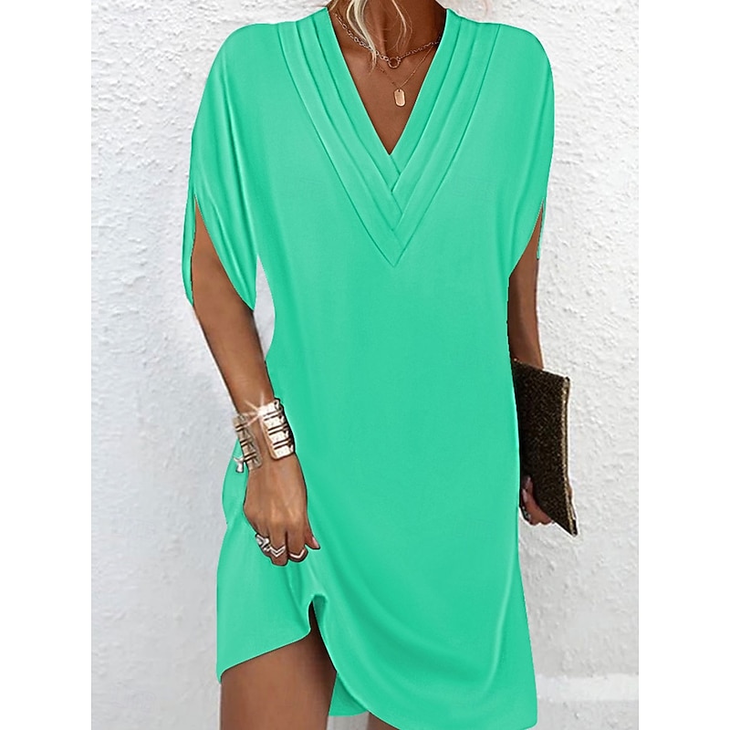 Women's Mini Dress Shift Dress Work Dresses Basic Casual Batwing Sleeve Work Daily Regular Fit Plain Short Sleeve V Neck Pink Orange Green Army Green Summer Spring4