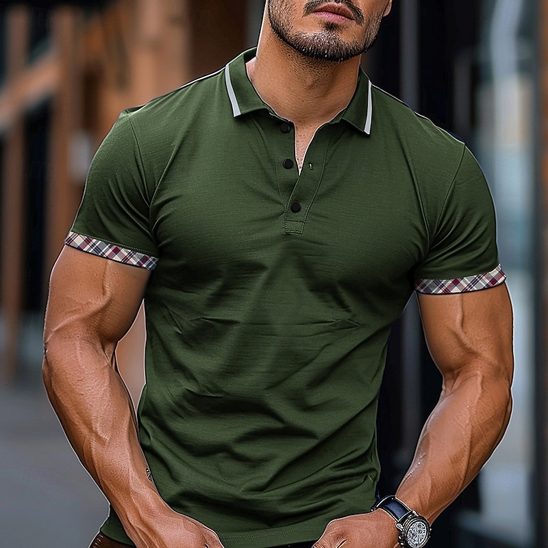 Men's Solid Color Polo Short Sleeve Polo Shirts Collared Shirts Business Casual School Outdoor Daily Wear Home Wear 3D Print Summer Army Green Dark Blue Gray2