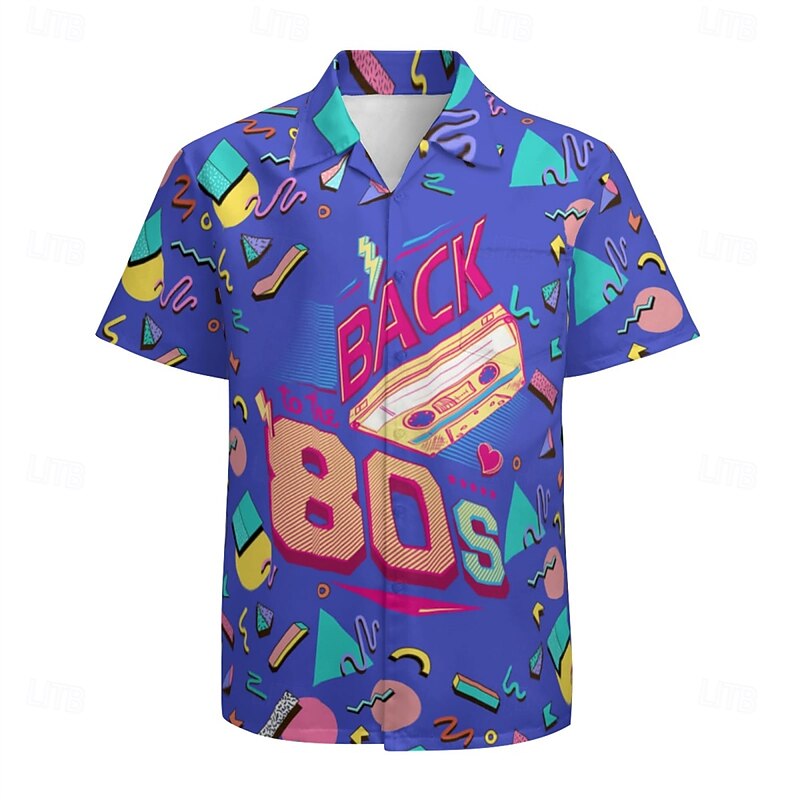 Retro Vintage 1980s Shirt Aloha Shirt Disco Geometric Fancy Dress Men's Vacation Party Pride Parade Adults' Shirt2