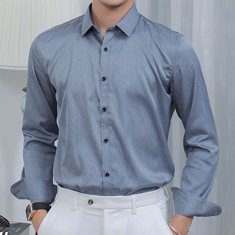 Men's Dress Shirt Non Iron Shirt Wrinkle Resistant Plain Wedding Outdoor Light Blue Royal Blue Sky Blue Light Grey Long Sleeve Turndown Summer Spring Clothing Apparel
