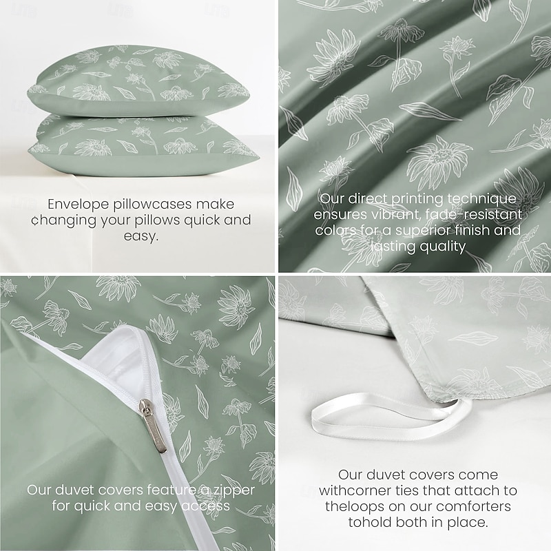 Floral Pattern Duvet Cover Full Size Bedding Set Bed Sets Quilt Cover Soft Lightweight Comforter Cover with 2 Pillowcases for Summer Spring2