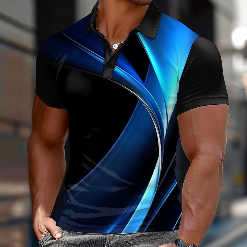 Men's Geometric Line Polo Short Sleeve Polo Shirts Collared Shirts Casual School Outdoor Daily Wear Home Wear 3D Print Spring Red Blue Green