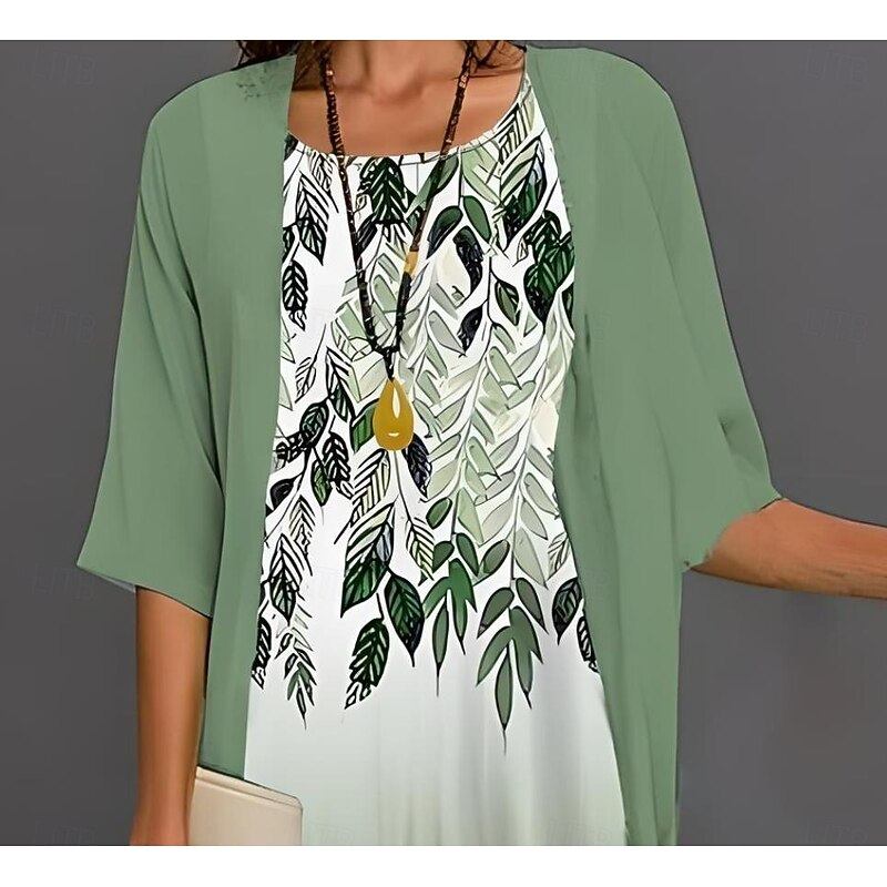 Women's Graduation Dress Midi Dress Chiffon Dress Shift Dress Summer Dress Elegant Vacation Formal Formal Wedding Guest Daily Loose Fit Floral Graphic Half Sleeve Crew Neck Green Summer Spring2