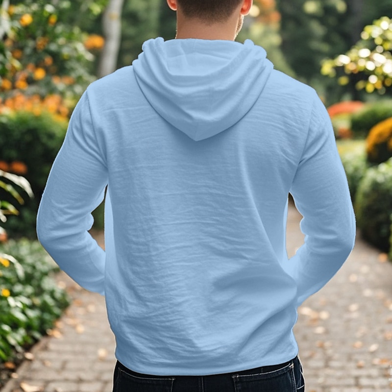 Men's T Shirt Tee Tee Top Long Sleeve Hooded Summer Solid / Plain Color Fashion Designer Adjustable Drawstring Hood Vacation Street Going out Black White Dark Gray Top Tee for Men2