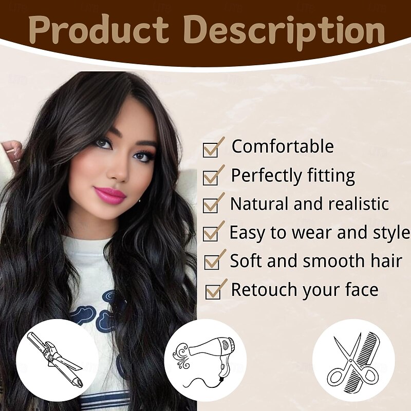 Long  Wig for Women Middle Part Wavy Women Charming Hair Realistic Natural Looking Synthetic Heat Resistant Fiber Wig for Daily Party Use4