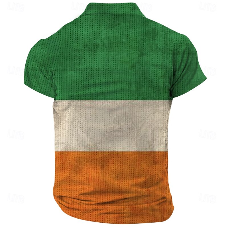 Men's Shamrock Waffle Polo Shirts Short Sleeve Polo Shirts Collared Shirts Casual Business Casual Party Evening Wear Dailywear Festival Outfit Buttons 3D Print Summer White 1 Black Rock Green2