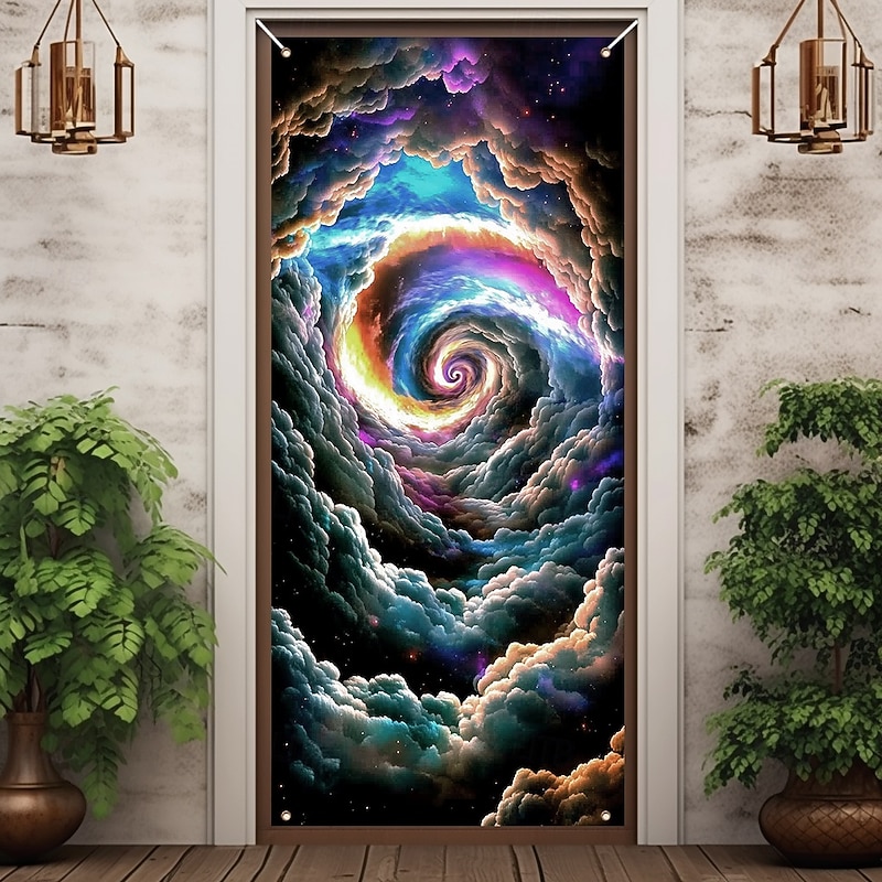 Blacklight Door Decorations Door Covers Glow in the Dark Universe Galaxy Door Tapestry Door Curtain Decoration Backdrop Indoor/Outdoor Door Banner for Front Door Farmhouse4