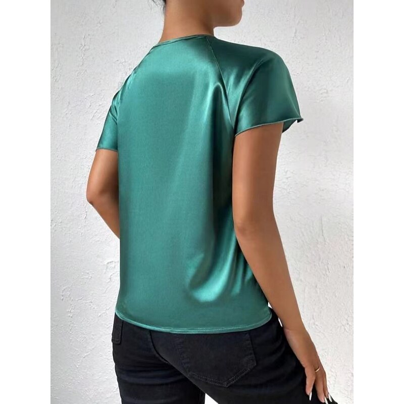 Women's Camisole Tank Top Solid Color Elegant Stylish Short Sleeve V Neck Regular Tops Wedding Guest Work Black Pink Navy Blue Green Khaki Summer Spring2