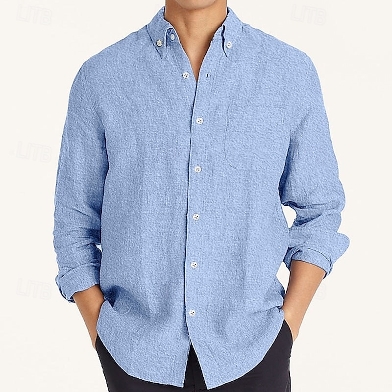 Men's Linen Shirt Summer Shirt Casual Shirt Plain Vacation Casual White Pink Sky Blue Brown Long Sleeve Tab Collar Spring & Summer Clothing Apparel2