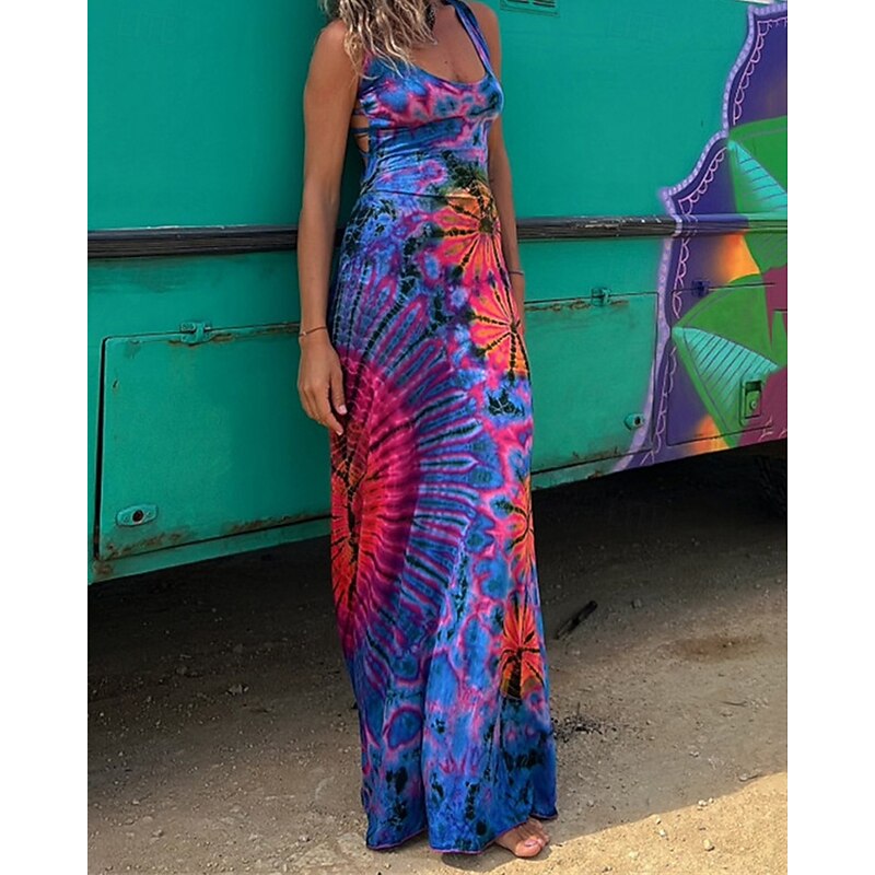 Women's Long Dress Maxi Dress Casual Dress Summer Dress Fashion Outdoor Party Holiday Regular Fit Geometric Sleeveless Straps Black Red Blue Summer Spring
