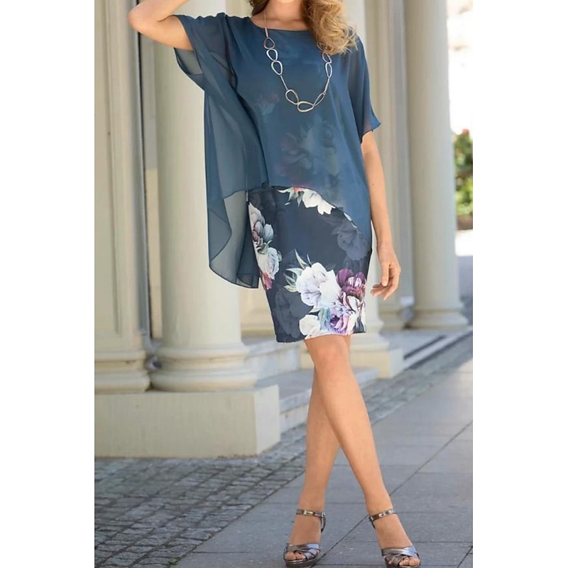 Women's Mini Dress Casual Dress Stylish Casual Vacation Daily Regular Fit Floral Short Sleeve Crew Neck Blue Summer2