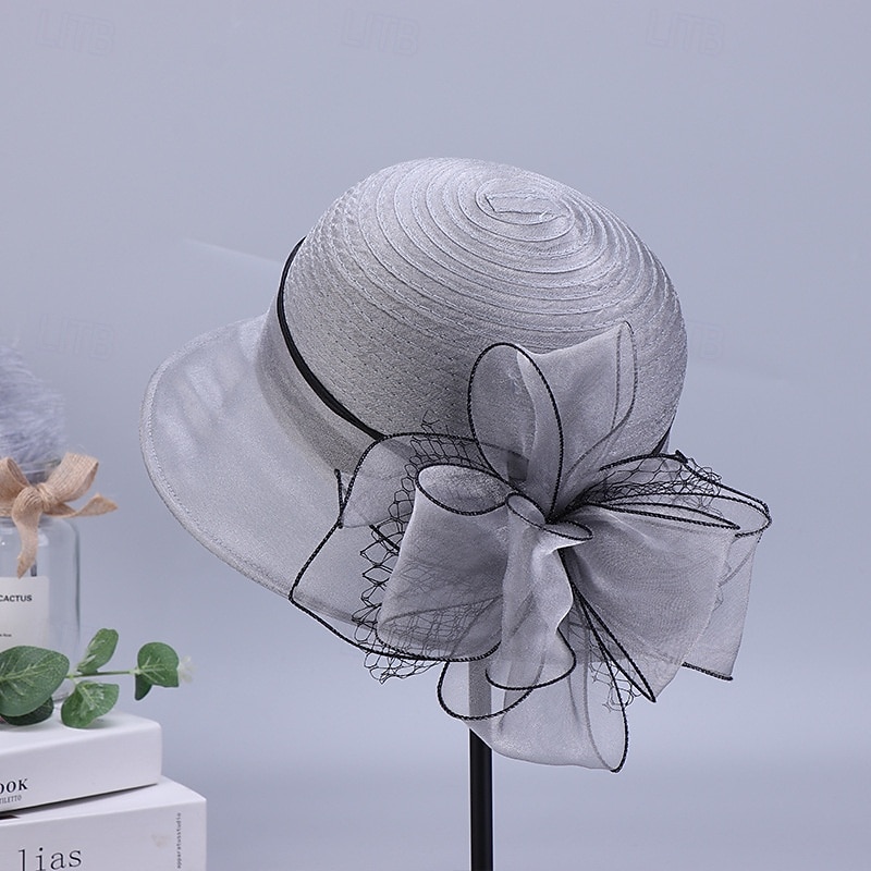 Hats Organza Bucket Hat Tea Party Horse Race Cocktail Elegant Vintage Cute With Floral Headpiece Headwear2