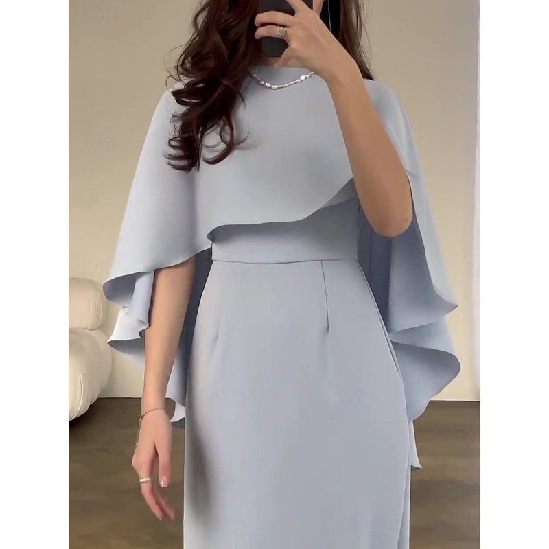 Women's Long Dress Maxi Dress Sheath Dress Elegant Stylish Wedding Party Engagement Regular Fit Solid Color Short Sleeve Crew Neck Sky Blue Summer Spring Fall Winter3